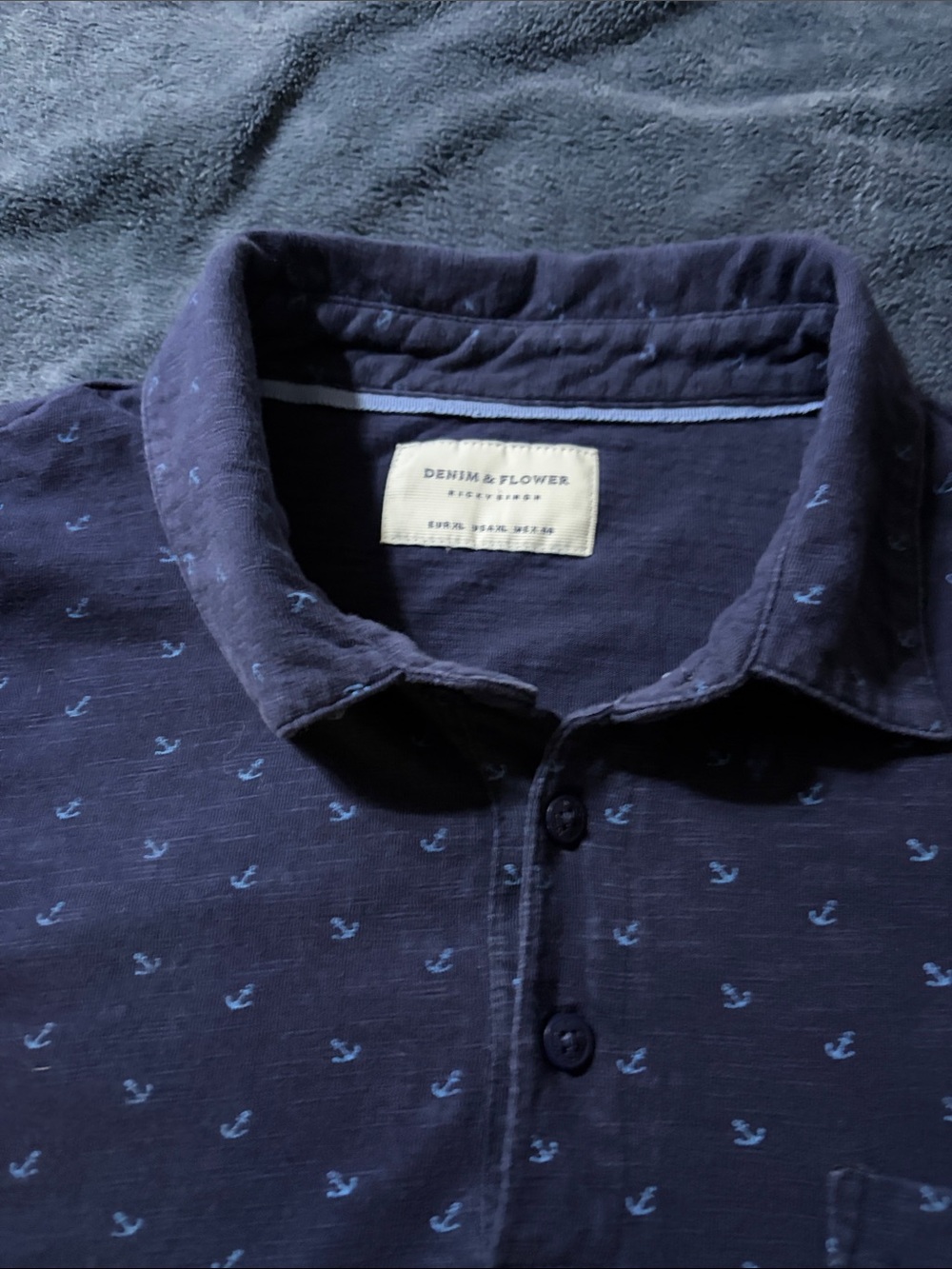 Denim & Flower Navy Polo with Light Blue Anchor Motif